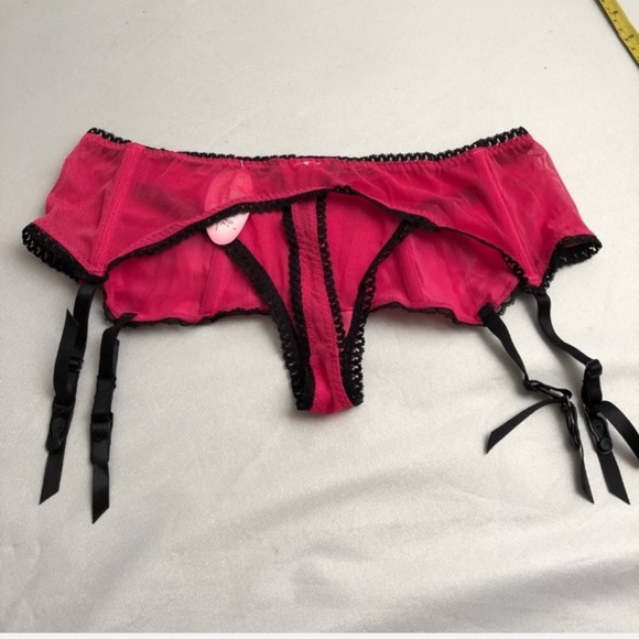 Victoria’s Secret Sexy Little Things hot pink satin thong panty with garters - Picture 7 of 16